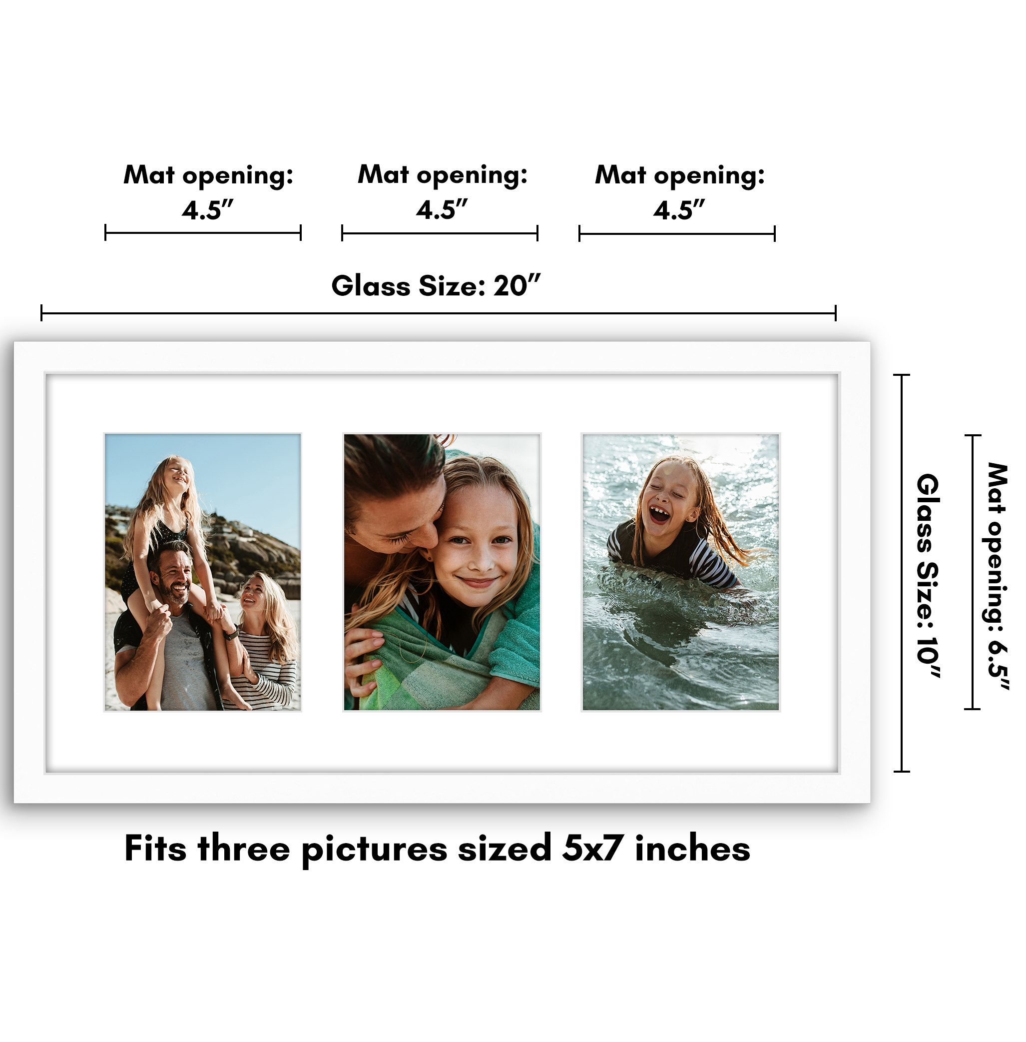 Americanflat 5x7 Picture Frame with Polished Plexiglass Collage Fits 3 Use as One 10x20 Signature - White