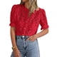 thumbnail image 1 of Blusa PRETTYGARDEN de encaje para mujer, manga corta, color rojo, talla XL, 1 of 6
