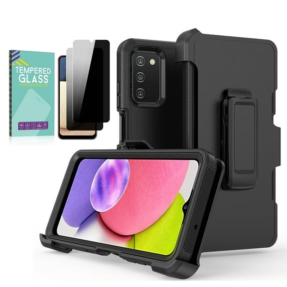 Xhy Samsung Galaxy A03s Case with Privacy Screen Protector   Belt Clip Holster Heavy Duty Hard Shockproof Armor Protector phone Case Cover (Black)
