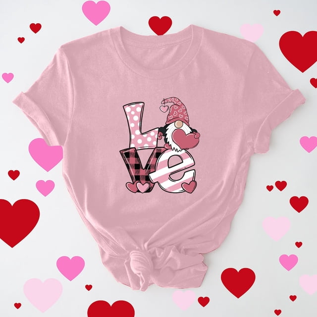 Meichang T-Shirts pour Femmes Chemise de la Saint-Valentin Manches Courtes T-Shirts Graphiques Cœur d'Amour T-Shirts de Vacances Hauts de la Saint-Valentin Manches Courtes Col Rond Blouses