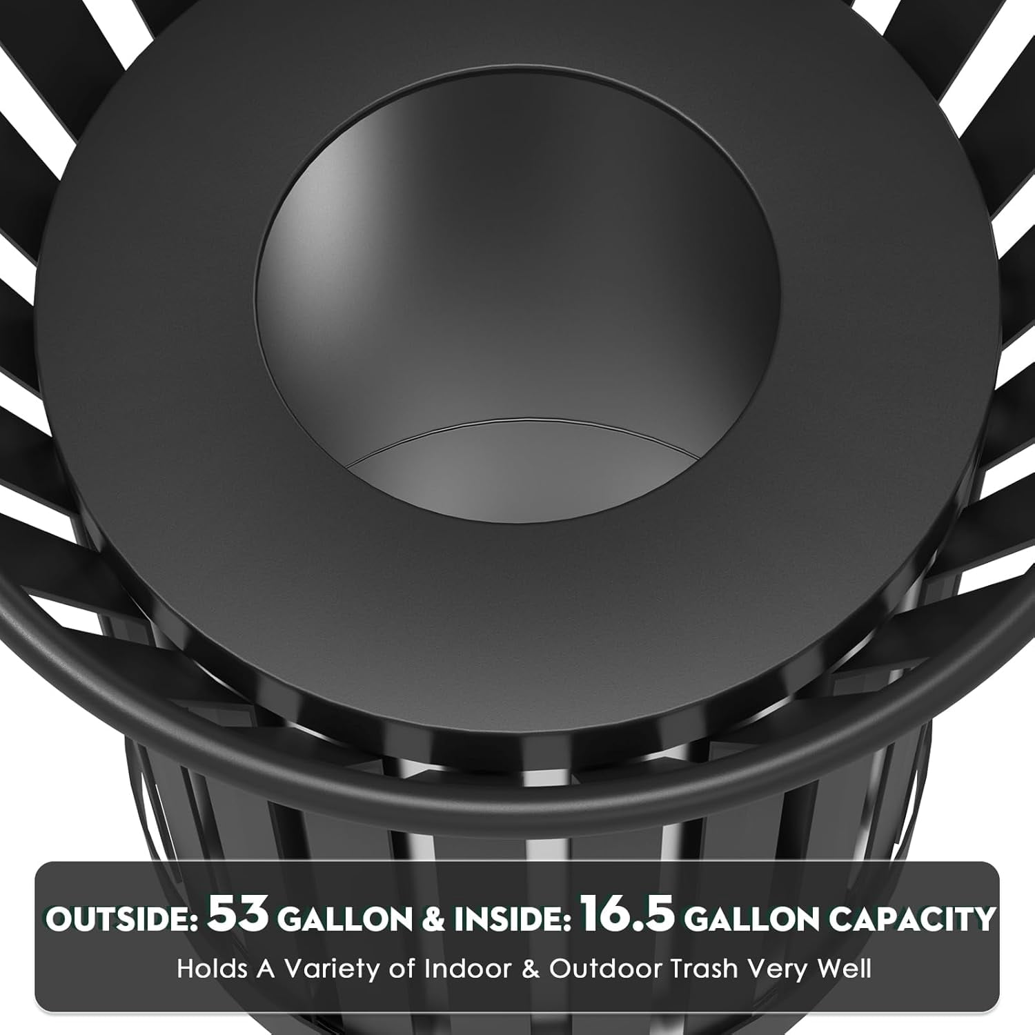 Gaonala Outdoor Metal Slatted Trash Can 30 - 52 Gallon Commercial Grade with Removable Inner Bin Waste Receptacle in Park School Beach Patio(Black)