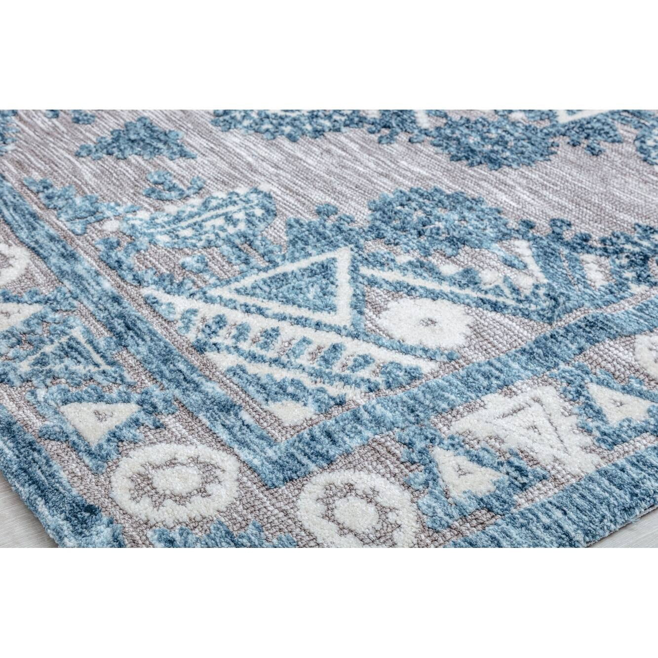 Rugs America GA30A Blue Wonder Tribal Bohemian Blue Area Rug, 5’0”x7’0” Ideal for Living Room, Bedroom, Dining Room and More