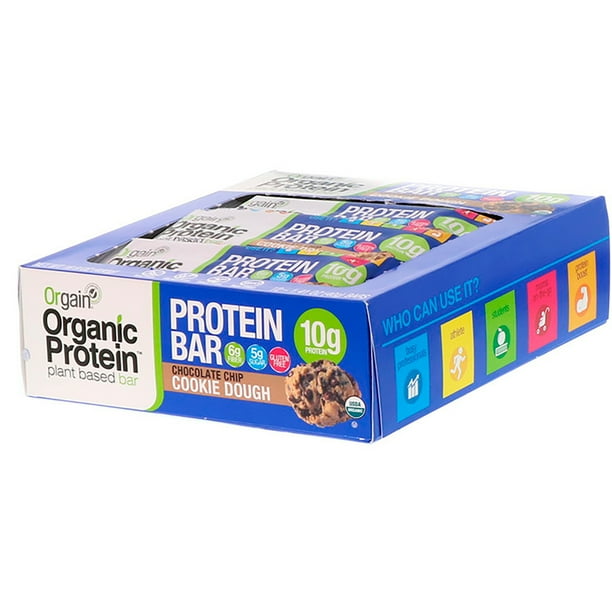 Orgain Organic 10g Protein Bar, Chocolate Chip Cookie Dough, 12ct