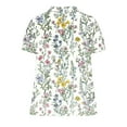 thumbnail image 4 of Summer Linen Tops for Women Floral Printed Loose Fit Casual T Shirts with Collar Plus Size Beach Outfits S-5XL (M, White), 4 of 5