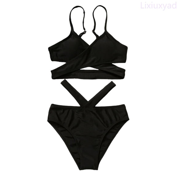 Lixiuxyad Girls Swimsuits Bikini Set Two Piece Swimsuit Bathing Suit Girls' Swimwear,Swimwear Sets Sizes 7-8 Years Black