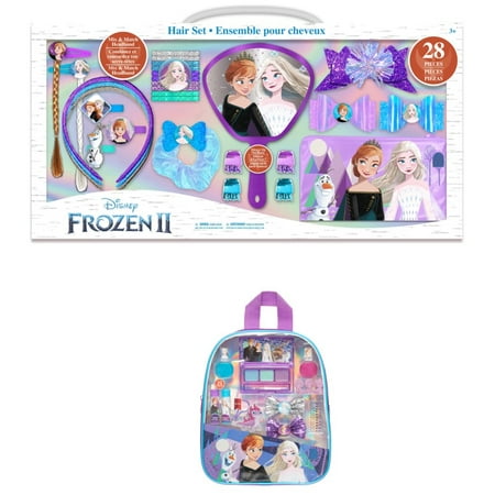 Disney Frozen 28-Piece Mega Hair Gift Set & 12-Piece Makeup Set with Backpack, Kid's Gift Set