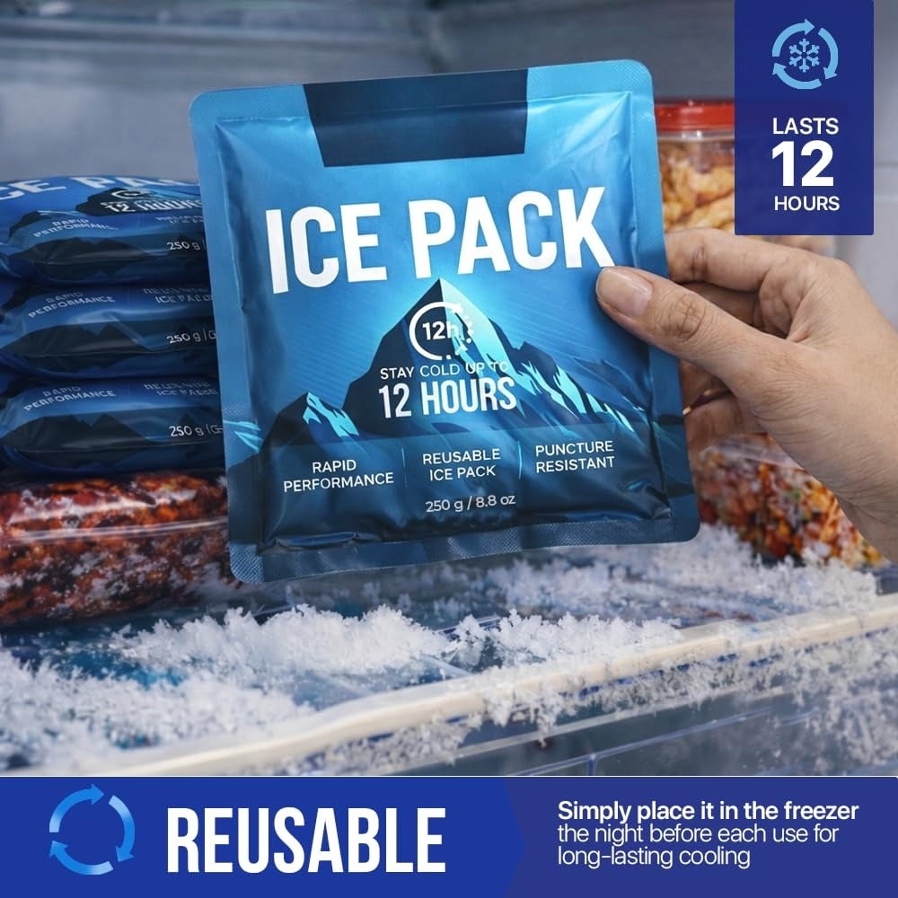 4 Pack Large Reusable Ice Packs for Coolers, Long Lasting Freezer Packs for Cooler Bags and Insulated Totes, Leakproof, BPA-Free, Food Safe