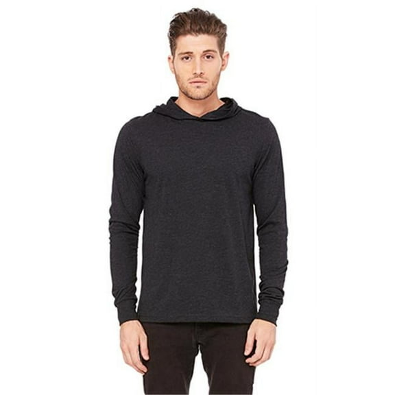 Bella 3512 Unisex Jersey Long Sleeve Hoodie - Charcoal-Black Triblend - Medium