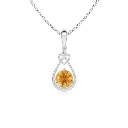 14k Citrine Necklace Citrine Knotted Heart Pendant with Diamond in 14K White Gold (5mm Citrine) - SP1085CTD-WG-A-5 ()