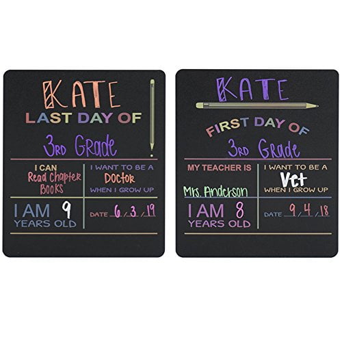 Custom Product Solutions Reusable First & Last Day of School Chalkboard Sign. Photo Prop Board, Black w/color print - 12” x 10” rectangle set of 2