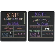 Custom Product Solutions Reusable First & Last Day of School Chalkboard Sign. Photo Prop Board, Black w/color print - 12 x 10 rectangle set of 2