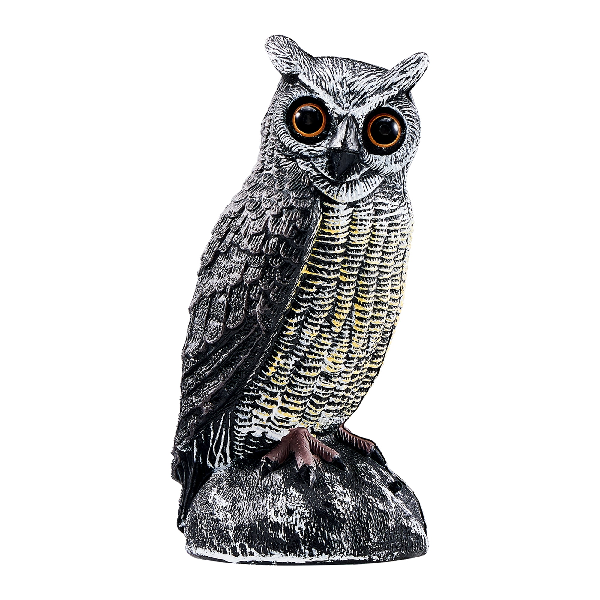 Redeo Solar Powered Owl Scarecrow Decoy Bird Rabbit Squirrels Repeller Fake Horned Owl with Motion Detector & Eyes Flash and Owl Sound 