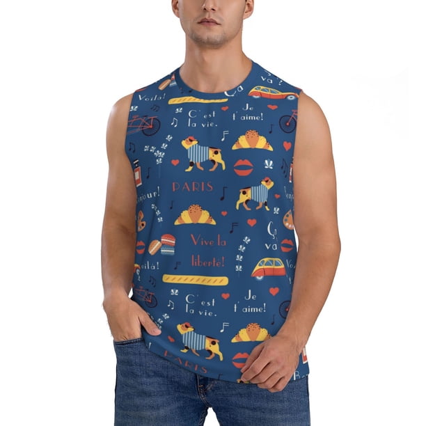 Balery French Bulldog Dog In Beret Camisetas sin mangas para hombre, absorbe la humedad y protege contra el mal olor.-X-Large