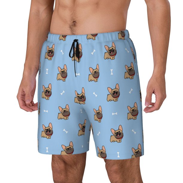 Balery Brown French Bulldog Bañador para hombre, shorts de playa de secado rápido con entrepierna y forro de compresión-Medium