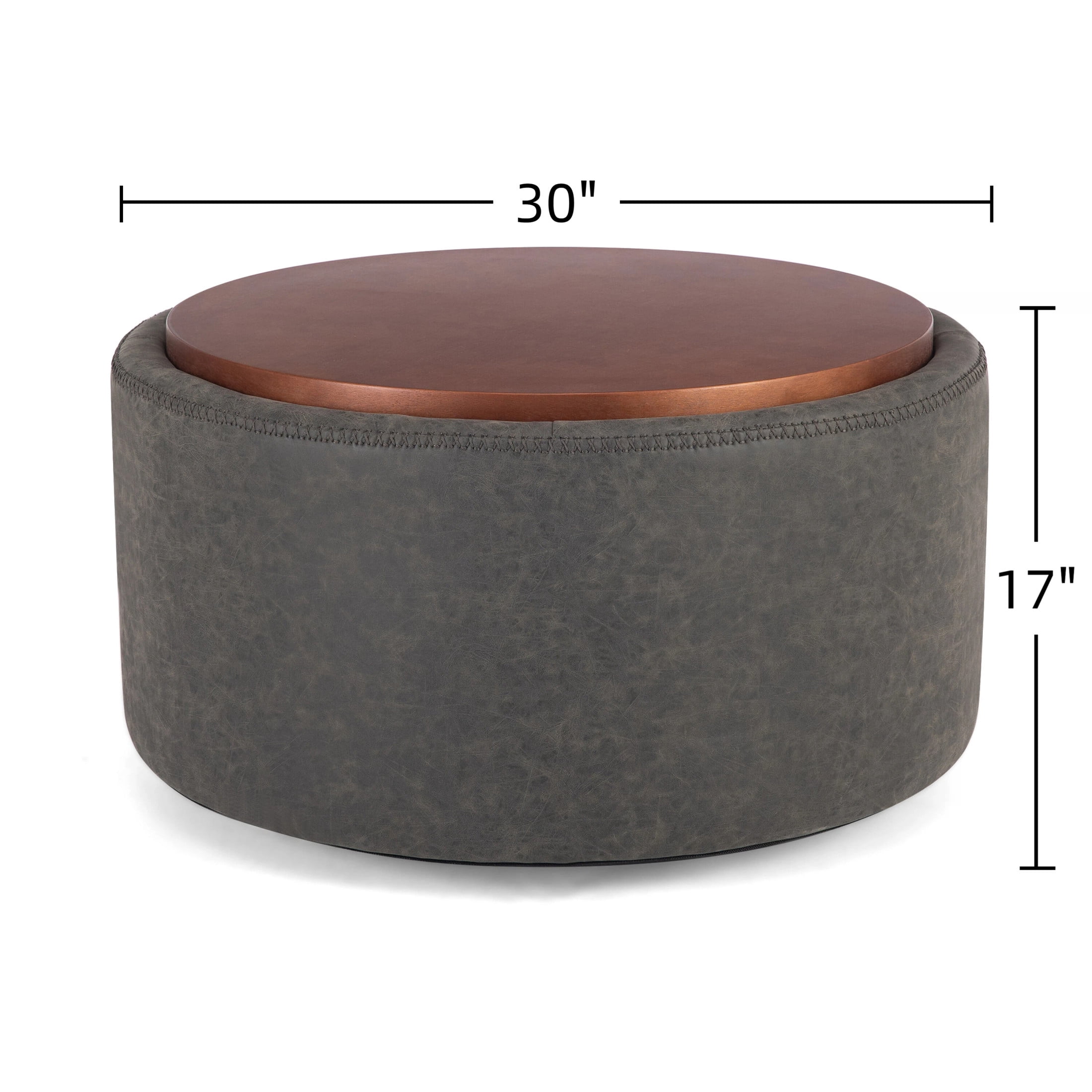 Christopher Knight Home 30" Round Storage Ottoman with Wheels, Removable Wood Lid, Gray