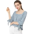 thumbnail image 3 of INSPIRE CHIC Blusa Floral Pu?os De Corbata 3/4 Mangas Cuello Cuadrado Para Mujeres Azul M, 3 of 6