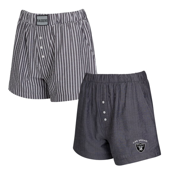 Women's Concepts Sport  Charcoal Las Vegas Raiders Two-Pack Stripes and Solids Boxer Shorts Set