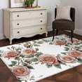 thumbnail image 3 of Retro Flower Area Rug 4x6 FT, Non Slip Kids Room Carpet, Pastoral Pastel Pink Rose Floral Leaf Washable Soft Floor Carpet Non-Shedding Throw Rug for Dorm Kitchen Study Room Home Office Bedside, 3 of 9