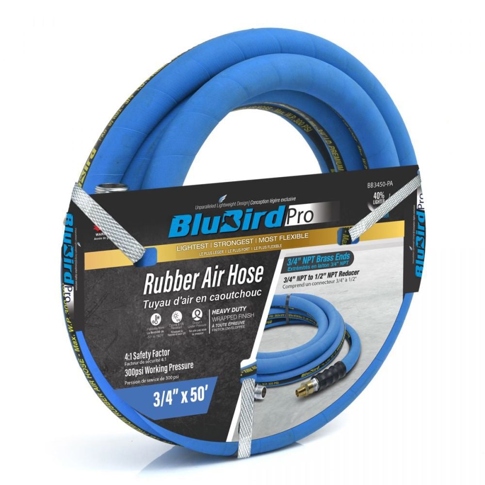 Blubird Pro 3/4 Inch X 50 Ft. Rubber Jack Hammer Air Hose Assembly
