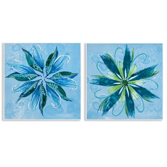 Stupell Industries Whimsical Flower Shapes Floral Painting Unframed Art Print Wall Art, 12 x 12, Set of 2