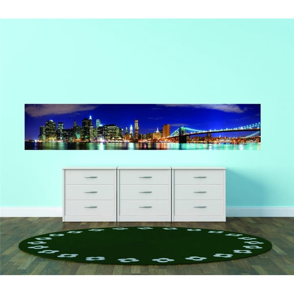 Design With Vinyl Artwork BEAUTIFUL SCENE New York City Bridges Wall Decal for Children - Themed Décor - Size: 8 In x 38 In