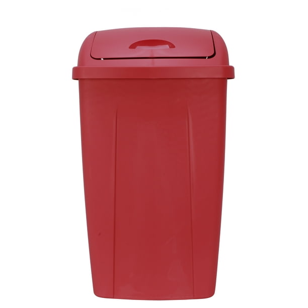 Mainstays 13 gal Plastic Swing Top Lid Kitchen Trash Can, Red