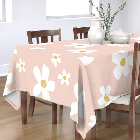 

Cotton Sateen Tablecloth 70 x 120 - Jumbo Daisy Garden Pink And Mustard Daisy Flower Print Custom Table Linens by Spoonflower
