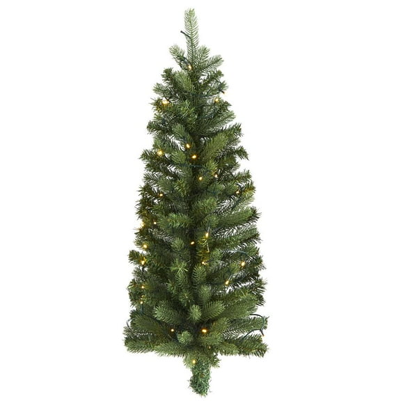 Nearly Natural 3ft. Flat Back Wall Hanging Artificial Christmas Tree with 35 Clear LED Lights