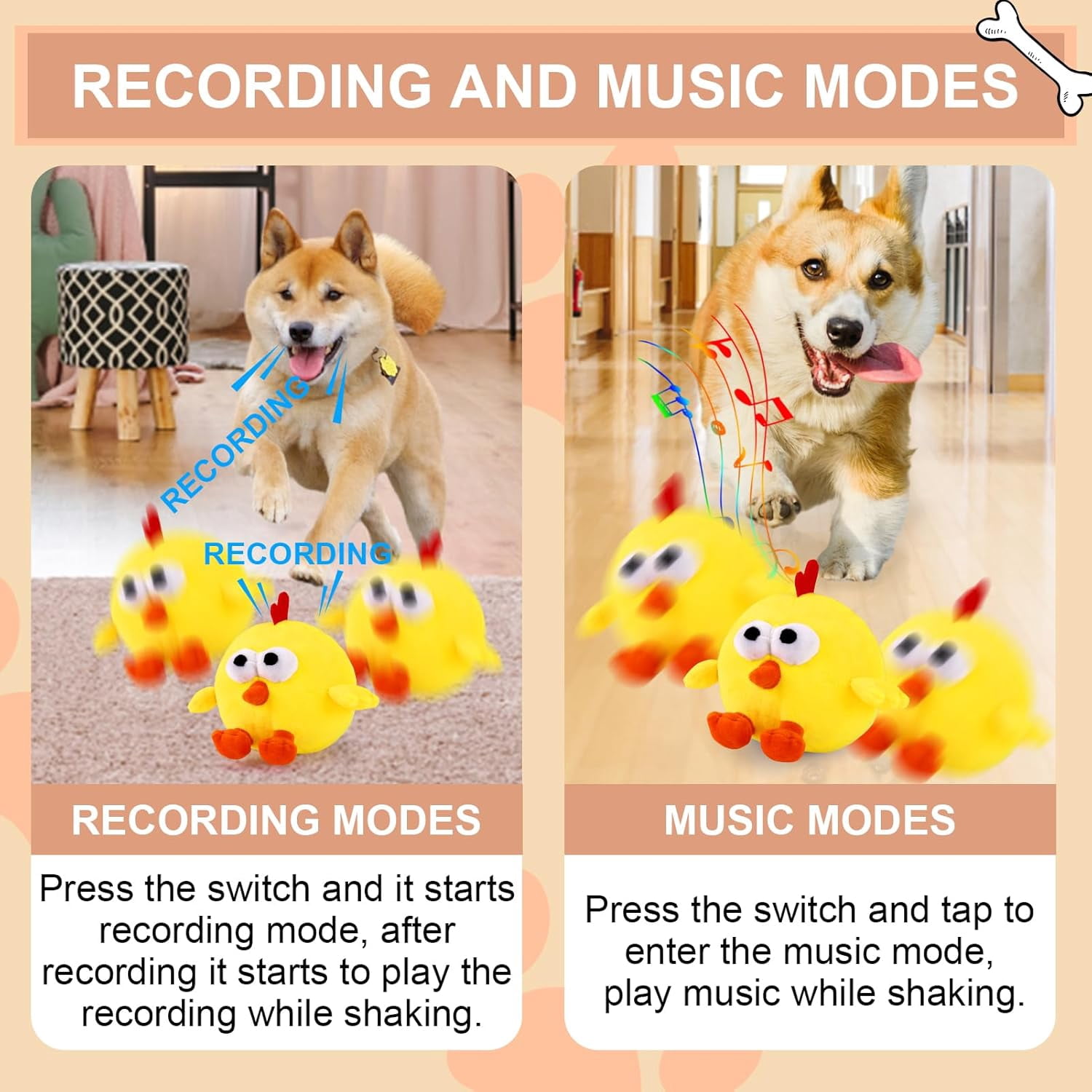 ZOSE Interactive Dog Toys, Crazy Jumping Chicken Dog Toy with Recording and Music Modes, Rechargeable Moving Squeaky Dog Toys for Small/Medium/Large Dogs to Keep Them Busy