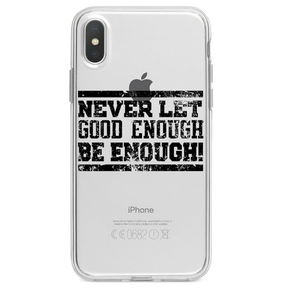 DistinctInk Clear Shockproof Hybrid Case for iPhone XR (6.1" Screen) - TPU Bumper Acrylic Back Tempered Glass Screen Protector - Never Let Good Enough Be Enough