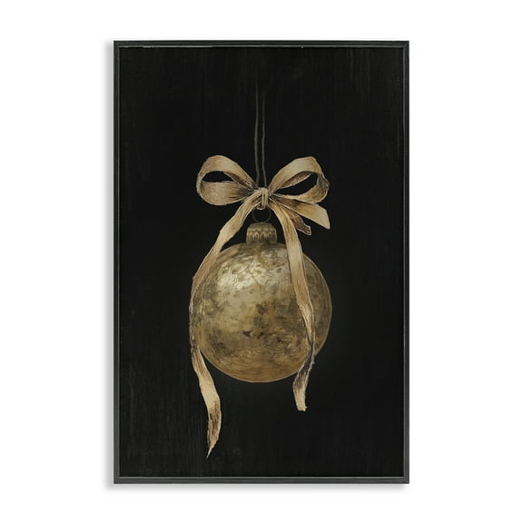 Stupell Industries Vintage Holiday Ornament on Black Holiday Painting Black Framed Art Print Wall Art, 12 x 18