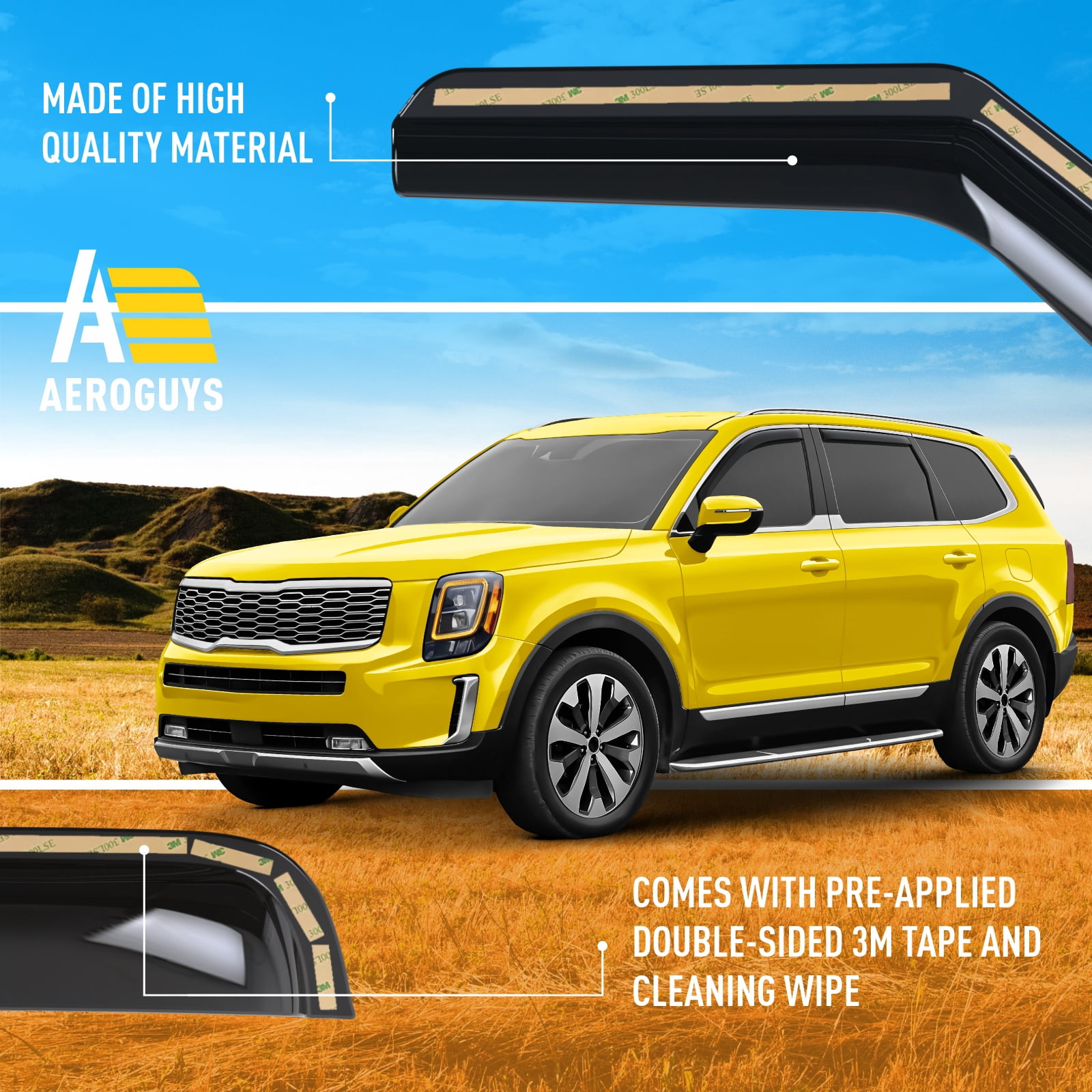 AEROGUYS Extra Durable Window Deflectors In-Channel Window Visors Rain Guards Fit for Kia Telluride 2020-2026, Sun Visors, Wind Vent Visors, vent shades, Car Accessories - 4 pcs. AG0770