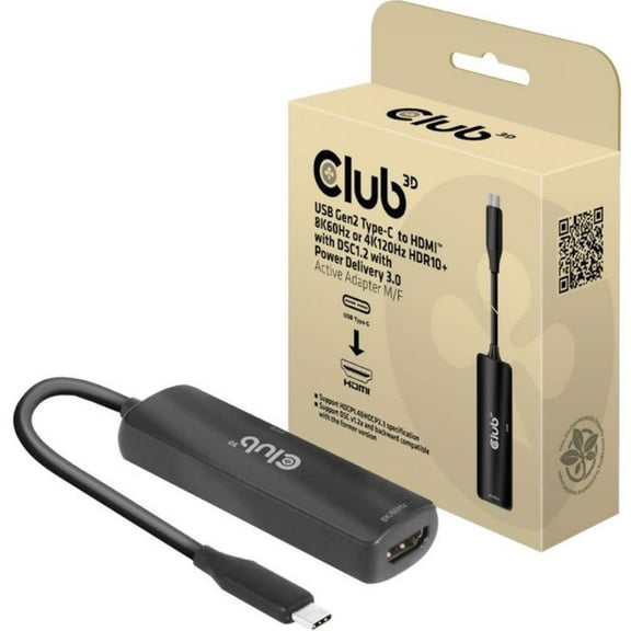 Club3D USB Gen2 Type-C to HDMI 8K60Hz with PD 3.0 100W, Black