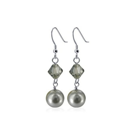 Gray Gemstone Earrings - Gem Avenue 925 Sterling Silver Grey Color Faux Pearl Drop Earrings