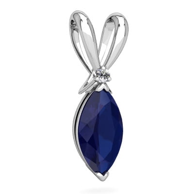 Lab Sapphire Marquise Pendant in 14K White Gold