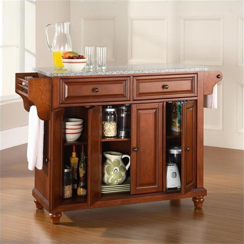 Crosley Furniture Cambridge Wood Kitchen Island in Cherry/Gray