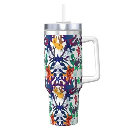 

Cauagu Starfish And Turtle Print Stainless Steel Vacuum Insulated Tumbler 40oz Water Bottle with Handle & Flip Straw Reusable Travel Coffee Mug for Women & Men