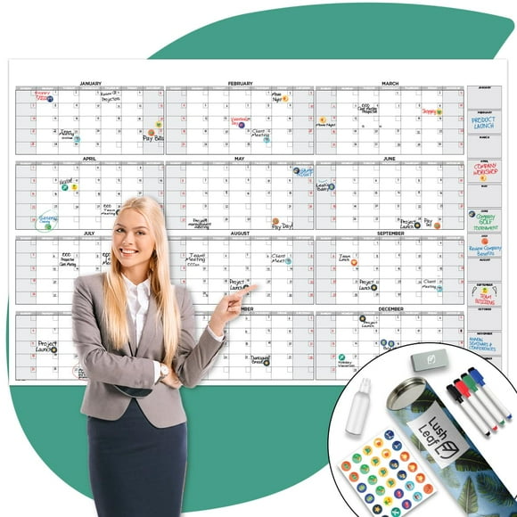 Large Dry Erase Wall Calendar - 38" x 58" - Full Year 12-Month Whiteboard for Office, Home, and School - Giant, Laminated, and Reusable