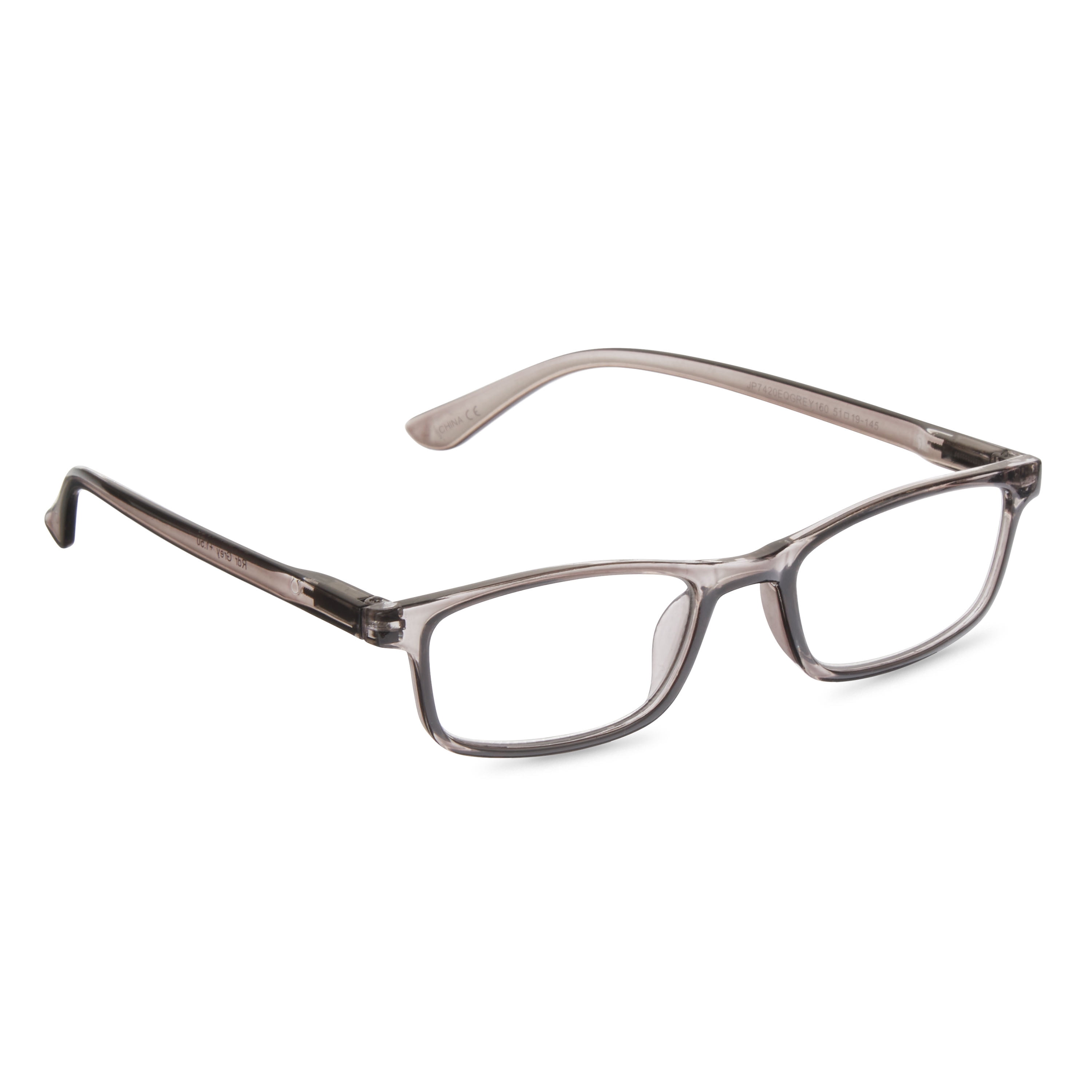 Equate Unisex Full Rim Reading Glasses with Case, Plastic Lens, Gray Frame, Single Vision, +3.25