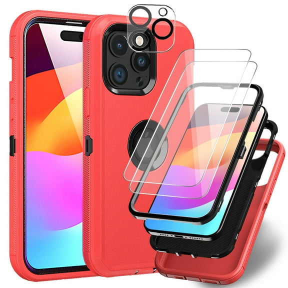 Xhy iPhone 15 Plus Case with Screen and Lens Protector Military Grade Heavy Duty 3 in 1 Shockproof Armor for iPhone 15 Plus 6.7 inch 2023 Phone - Red+Black