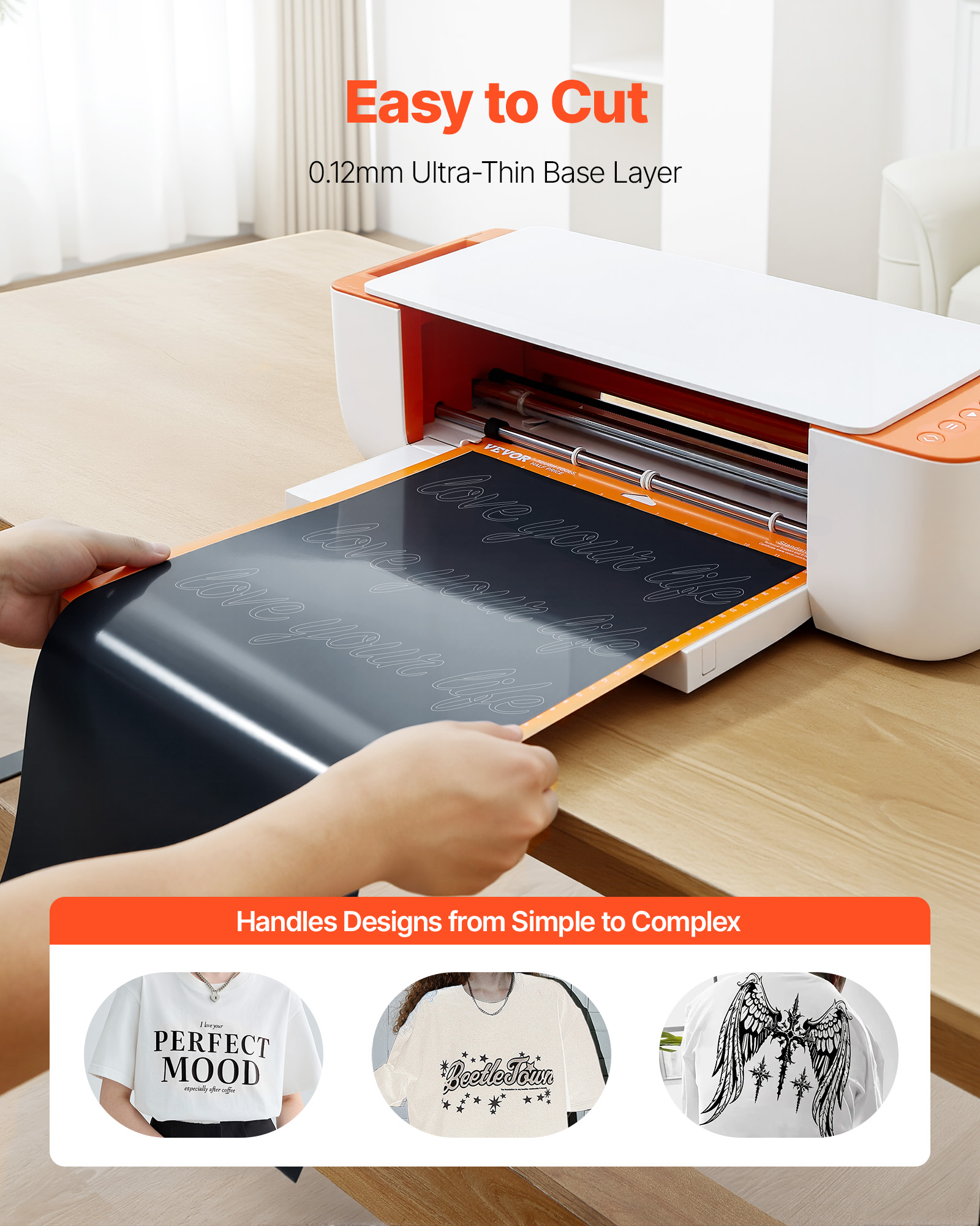 VEVOR Heat Transfer Vinyl, 12 in x 70 ft, Glossy Black HTV Iron on Vinyl Roll, Easy to Cut and Weed, Strong Adhesion, Compatible with Cutting Machines, for Various Materials, T-shirts, Pillows, Hats