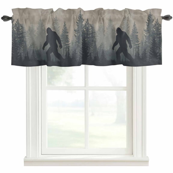 Misty Forest Kitchen Valances for Windows, Pine Trees Gray Foggy Vintage Rustic Bathroom Window Valances 54x18 Inch Rod Pocket Window Treatments Valance Curtains for Living Room Bedroom Decor