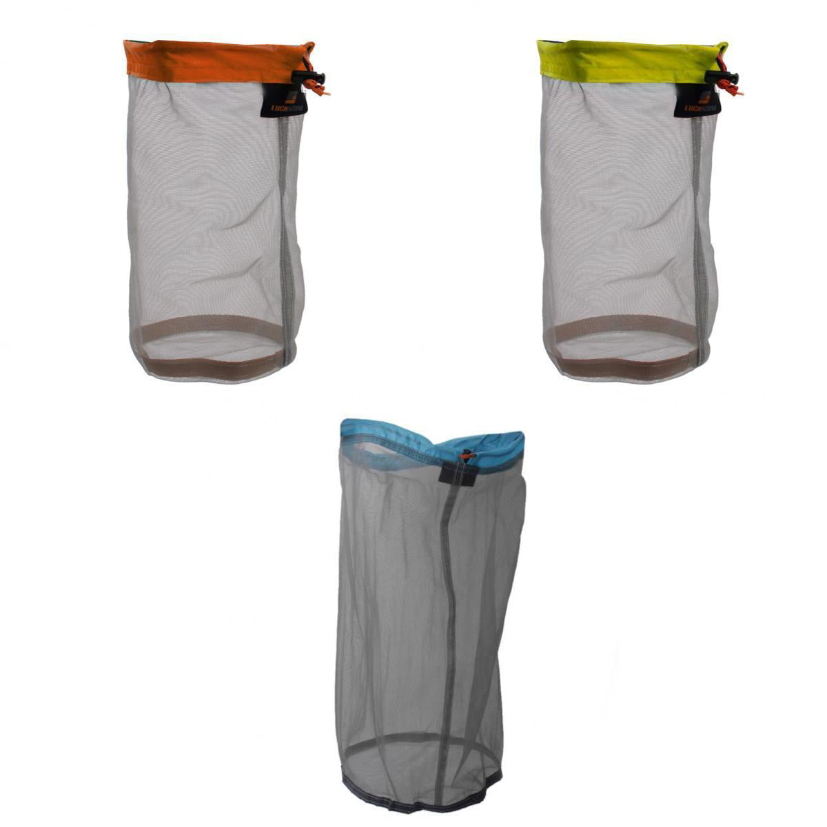 3x Mesh Drawstring Bag Laundry Bag Mesh Stuff Sack for Hiking Outdoor Sports 