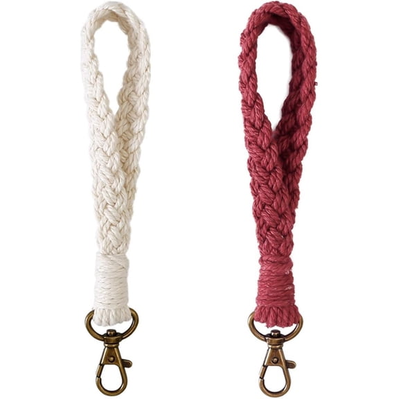 2 Pcs Boho Macrame Keychain Bracelet Handmade Wristlet Keychain Keyring Holder Wrist Lanyard for Women