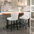 thumbnail image 2 of Set of 2 Contemporary Velvet Upholstered Wing-Back Barstools with Wooden Legs, Bar Chairs with Chrome Nailhead Trim and Button Tufted Decoration, Bar Stools for Kitchen Island Dining Room Pub, Beige, 2 of 9