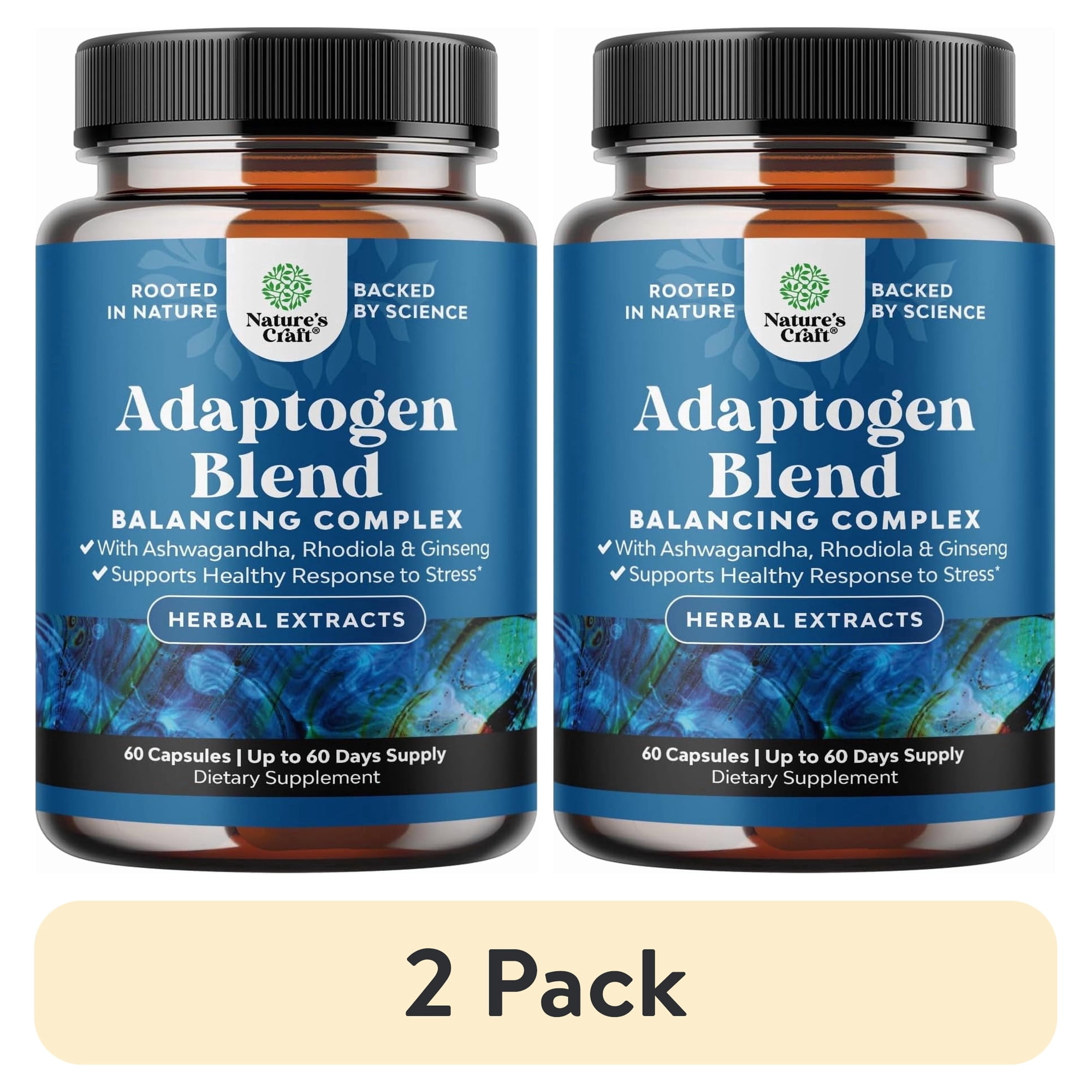 (2 pack) Natures Craft Herbal Adaptogenic Mood Support Supplement for Stress & Cortisol Management, 60 Ct