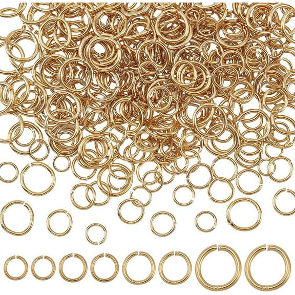 400pcs 18K Gold Jump Rings 4 Sizes Golden Open Jump Ring 4/5/6/8mm Stainless Steel Jewelry Connector Rings Unsoldered O Ring for Bracelets Necklaces Chain Choker DIY Craft Making Gold