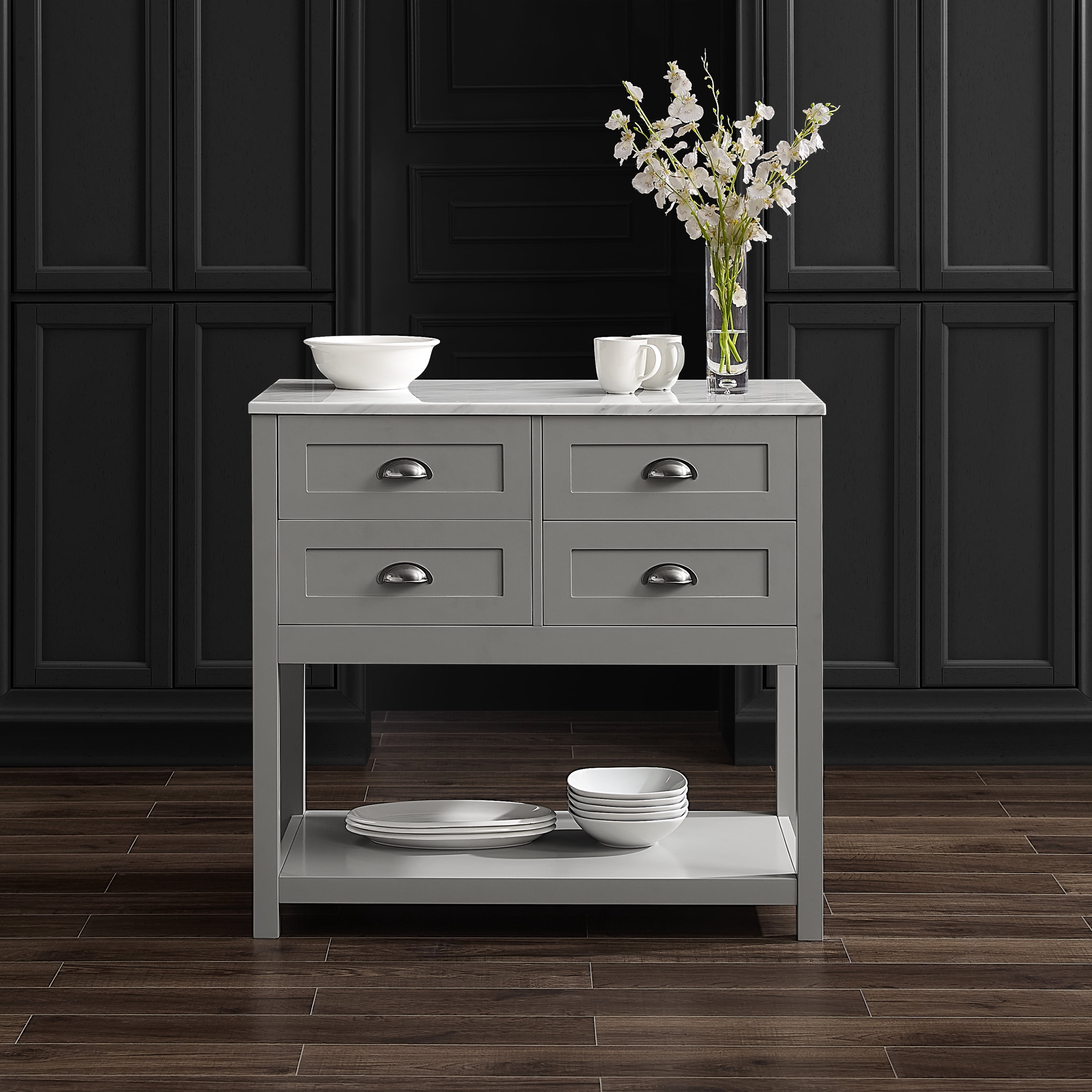 Crosley Furniture Connell Rolling Kitchen Island Cart, Microwave Stand, Coffee Bar with Storage Drawers