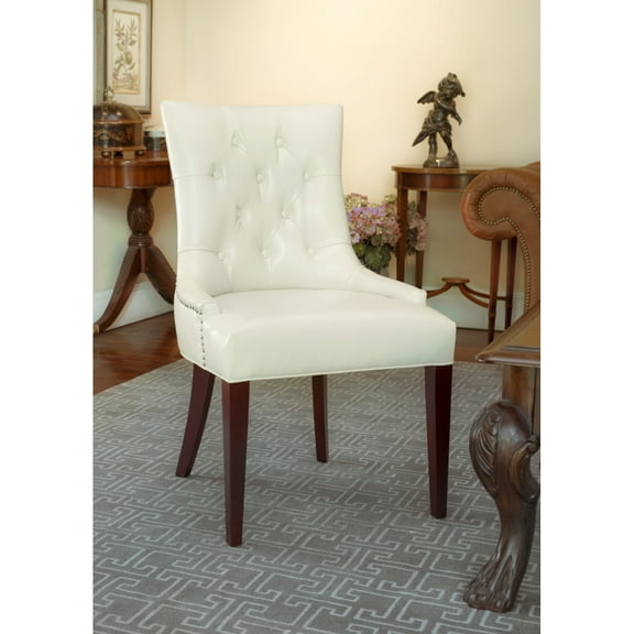SAFAVIEH Amanda 19''H Tufted Chair Nickel Nail Head Flat Cream
