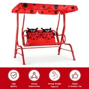 Costway Kids Patio Swing Chair Children Porch Bench Canopy 2 Person Yard Furniture red